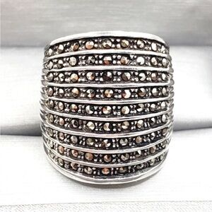 Marcasite 925 Sterling Silver 9 Row Statement Ring